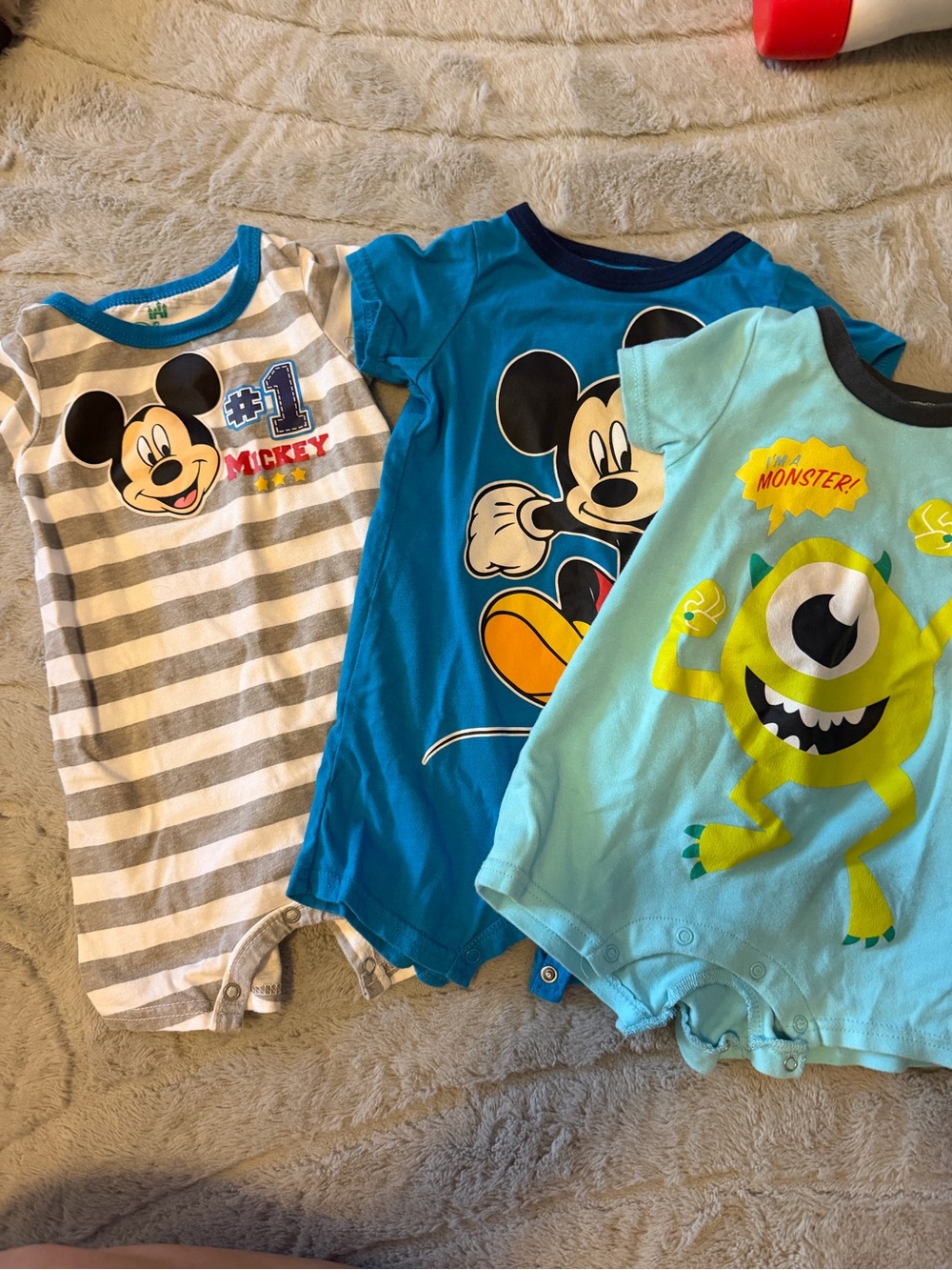 Disney Baby Mickey & Monsters Inc One-Piece Rompers - Blue, Aqua & Gray